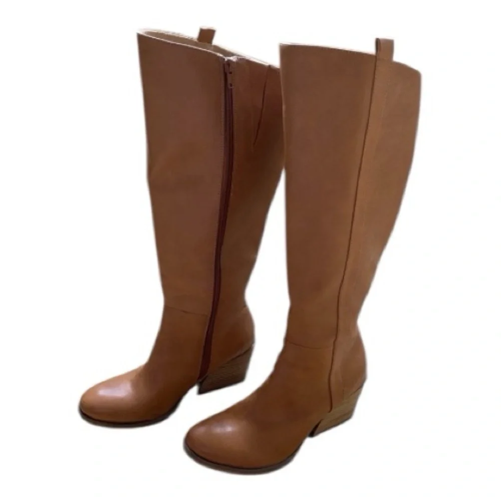 Korks Harley Brown Leather Knee-High Boots Size 8.5 Size Zip Kork Ease - Picture 4 of 10